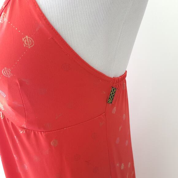 Coogi Maxi Dress Red Slinky Halter Neck Logo Spellout Gold Women - Picture 7 of 16